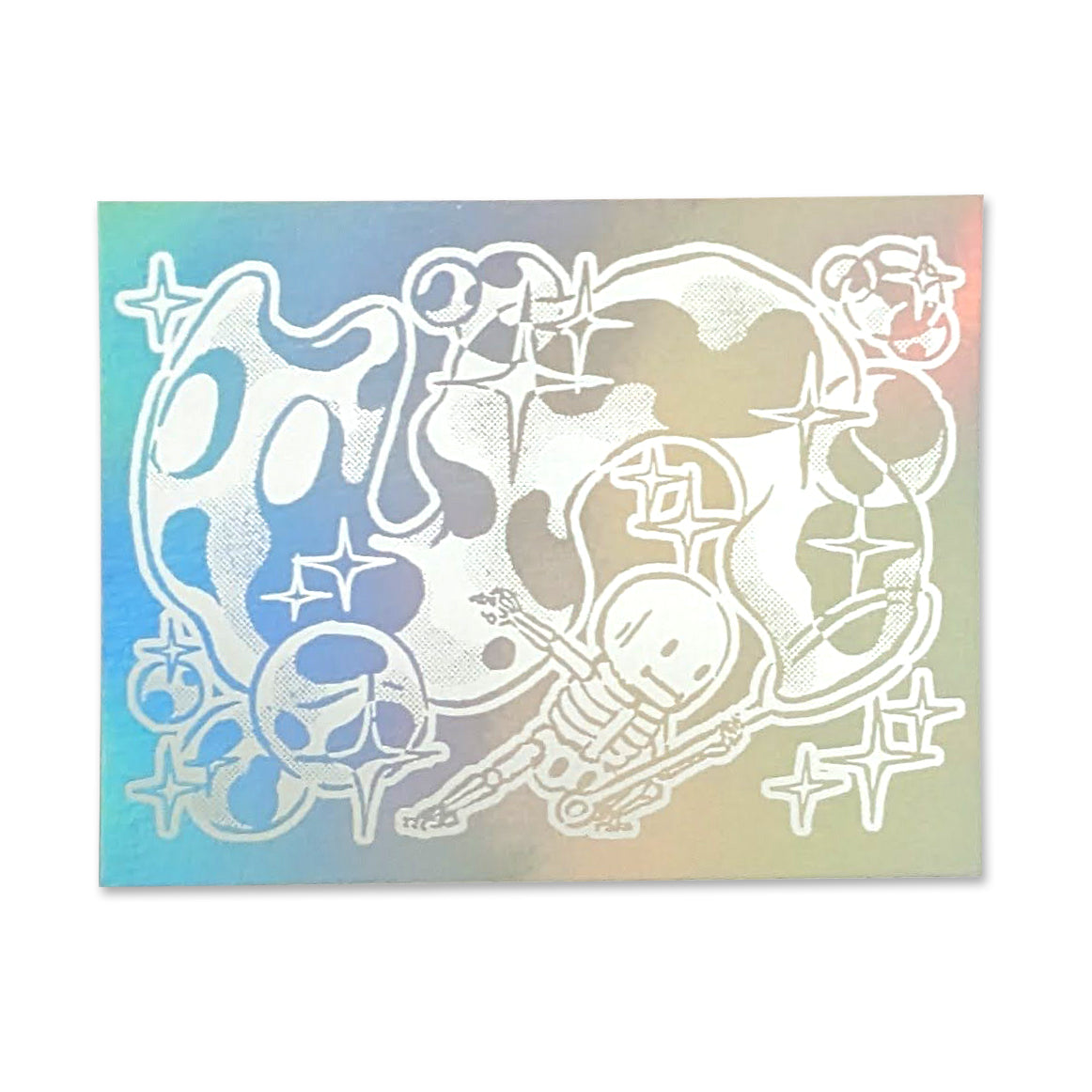 Holographic Skelemen Peace & Cat Bubble Stickers
