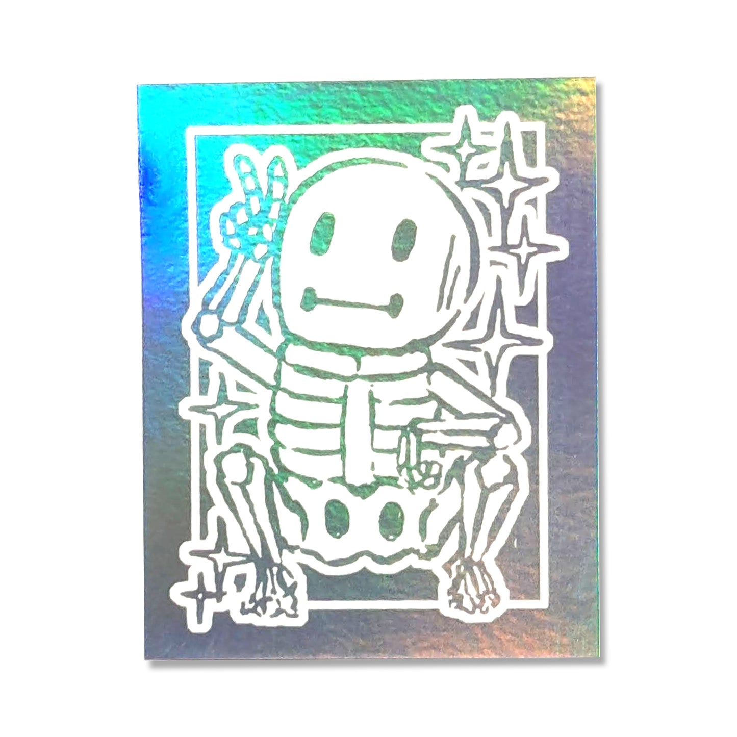 Holographic Skelemen Peace & Cat Bubble Stickers