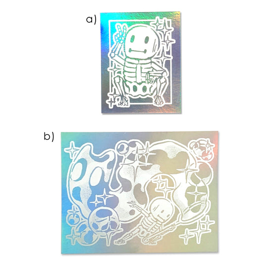Holographic Skelemen Peace & Cat Bubble Stickers